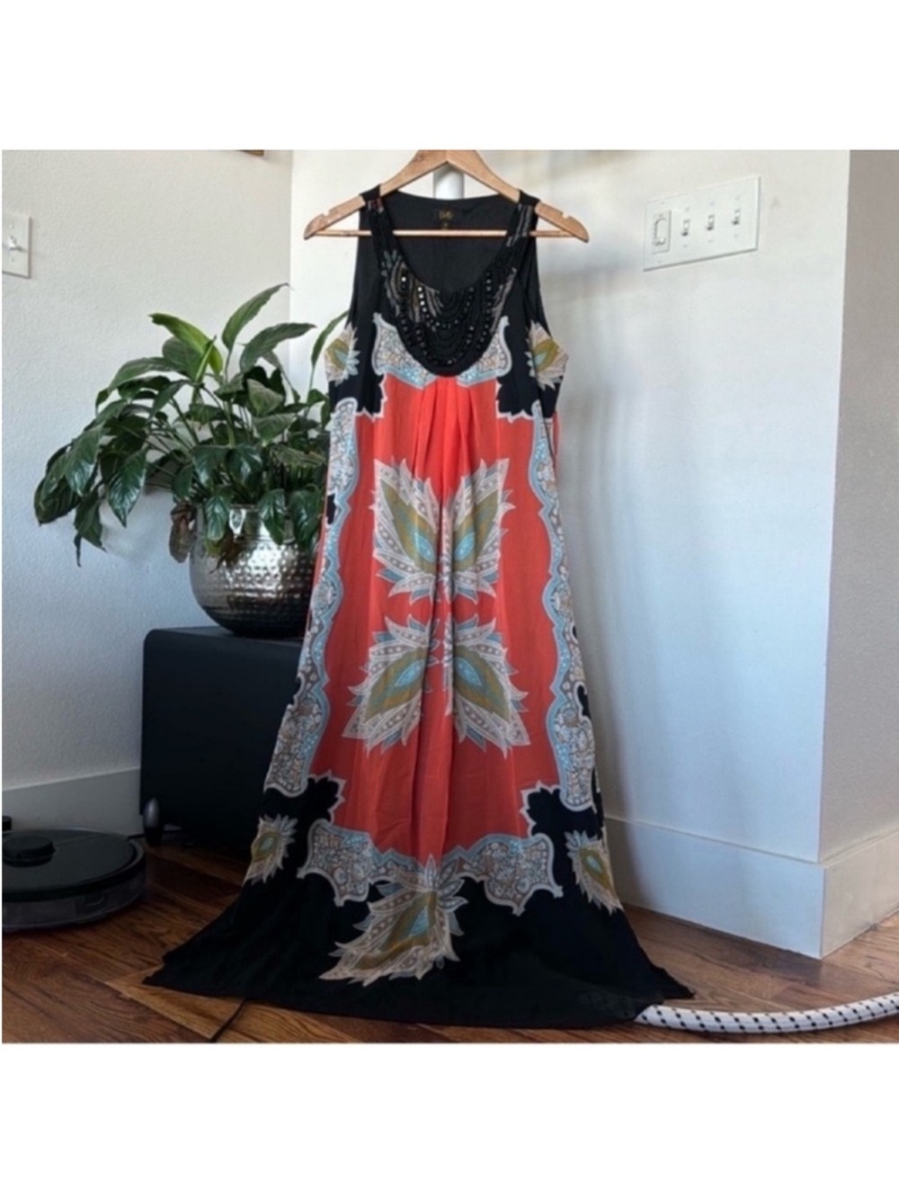 ILE New York Embellished Chiffon Maxi/Long Dress Sz 8/M Black Orange